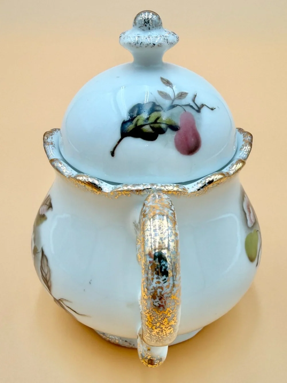 Vintage Lefton China Hand Painted Pear Blossom Creamer & Covered Sugar Bowl NE42